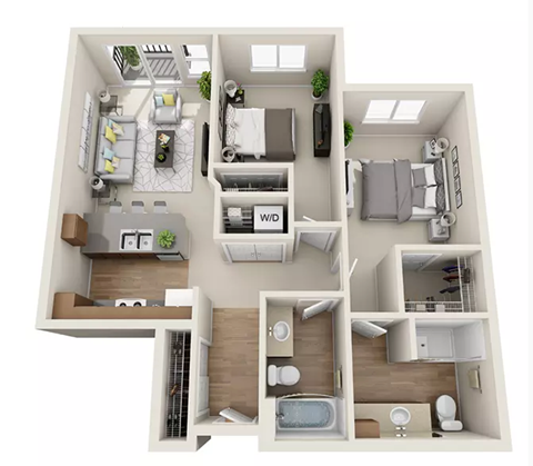 Floor plan for 2 beds, 2 baths, 1205 sqft